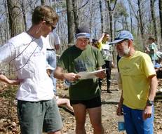 three orienteers looking over a map