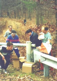 five orienteers passing through the map exchange